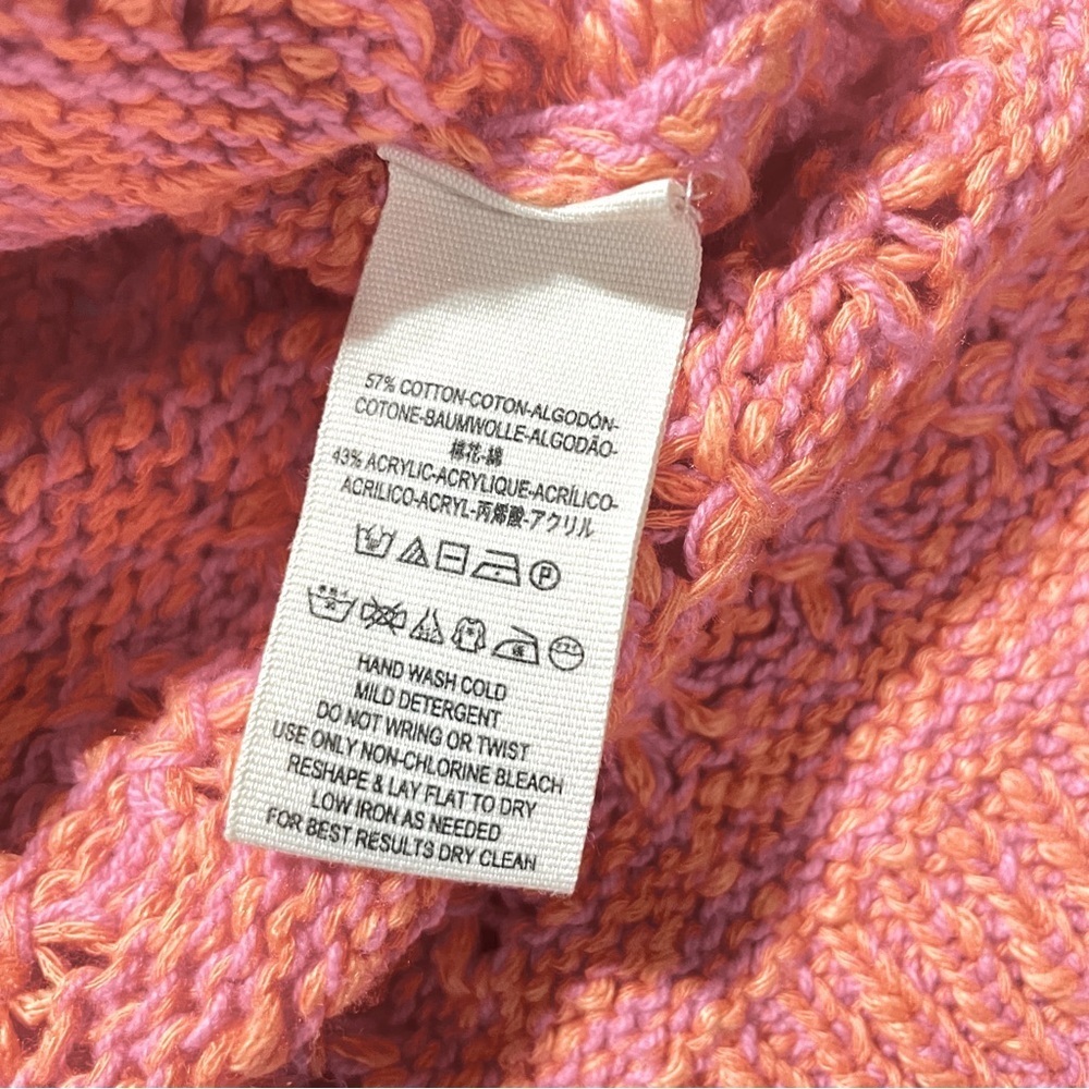 Free People Coral Pink Open Knit Oversized V-Neck Sweater Tunic Medium - Picture 12 of 15